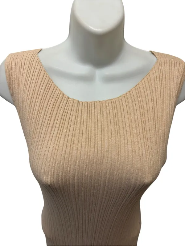 Quince Cotton Cashmere Ribbed Sleeveless Midi Dress Sz L Heather Oatmeal Summer - Image 6