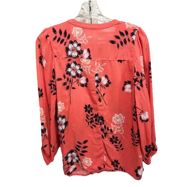 Gap Orange/Black/White Floral Blouse 3/4 Sleeve Size S Pleated‎ Button Up - Image 6