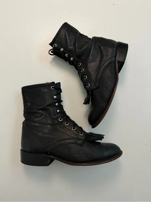 Vintage Laredo Boots Leather Ankle Lace Up Kiltie Steampunk Western Rodeo Black - Image 5