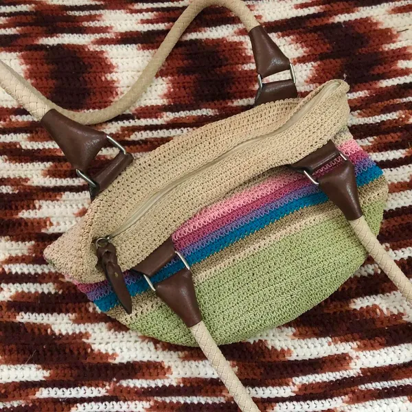 Y2K colorful striped straw crotchet basket fairy shoulder beachy hand bag purse hippie indie boho multicolored - Image 6