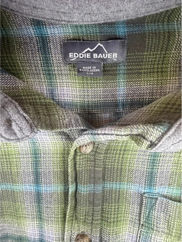 Eddie Bauer Women L Green Plaid Flannel Shirt Button Down Outdoor Cabin - Image 6