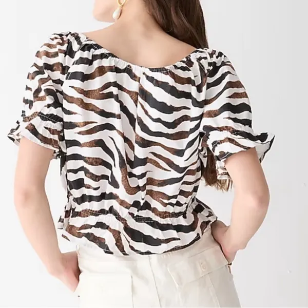 NWT J. Crew Womens Short Sleeved Blouse Brown/White Zebra Print Size Small - Image 9