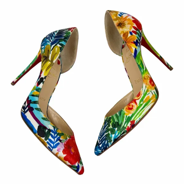 Christian Louboutin Iriza 100 Crepe Satin Floral d'Orsay Pump Size 37.5 - Image 7