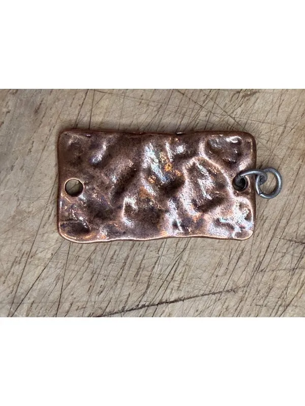 Turquoise-Inlaid Copper Cross Pendant With Rustic Textured Finish Handmade Recta - Image 3