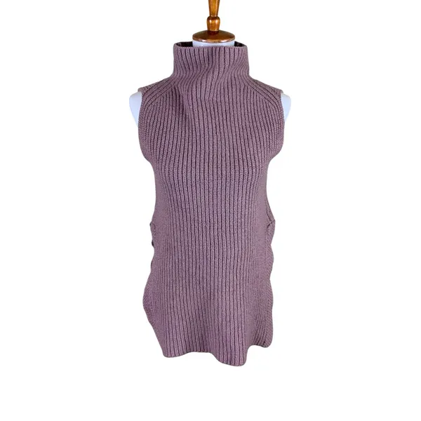 Wilfred Women's M Dusty Rose 100 Wool Sleeveless Turtleneck Sweater Side Slit - Image 2