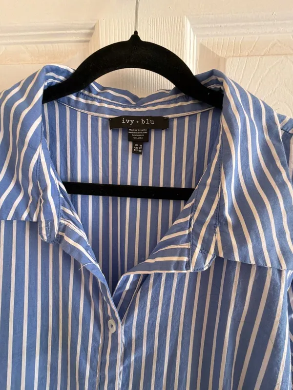 ivy + blu Blue and White Striped Button-Down Shirt Dress with Tie Back HOM1187-G - Image 4
