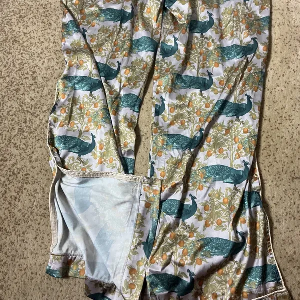 LATES Womens XS Peacock Orange‎ Tree Print Satin Pajama Pants Blue Green Orange - Image 6