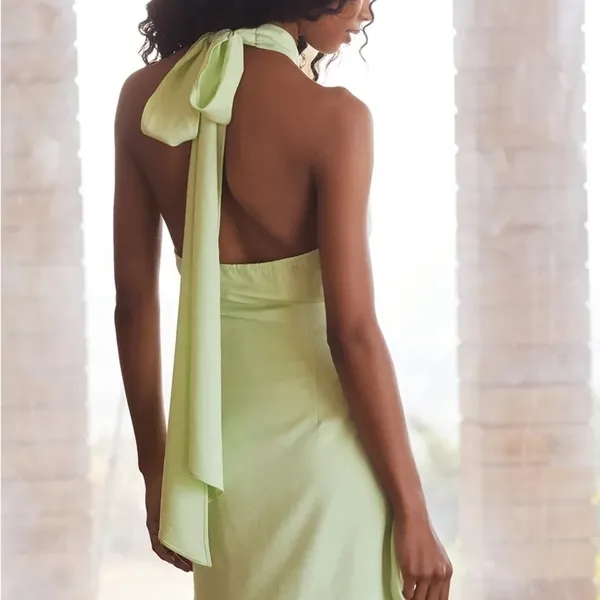 NWT Lulus Soiree Season Satin Halter Mini Dress In Light‎ Green Size Extra Large - Image 4