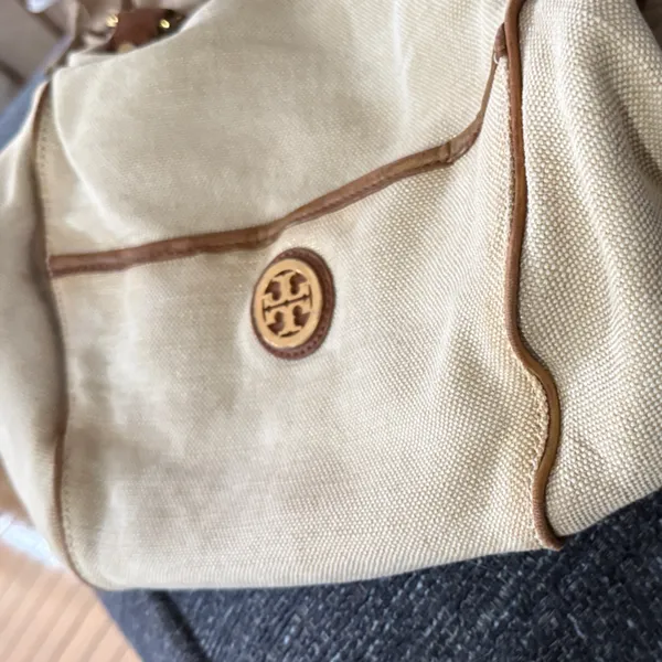 Tory Burch Shoulder Bag Canvas Leather Gold Logo Handbag Ladies Natural/Brown - Image 11