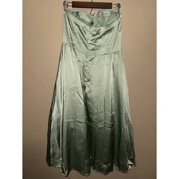 Sage Green Satin Strapless Sweetheart Corset Midi Dress Women L Fairycore Event - Image 3