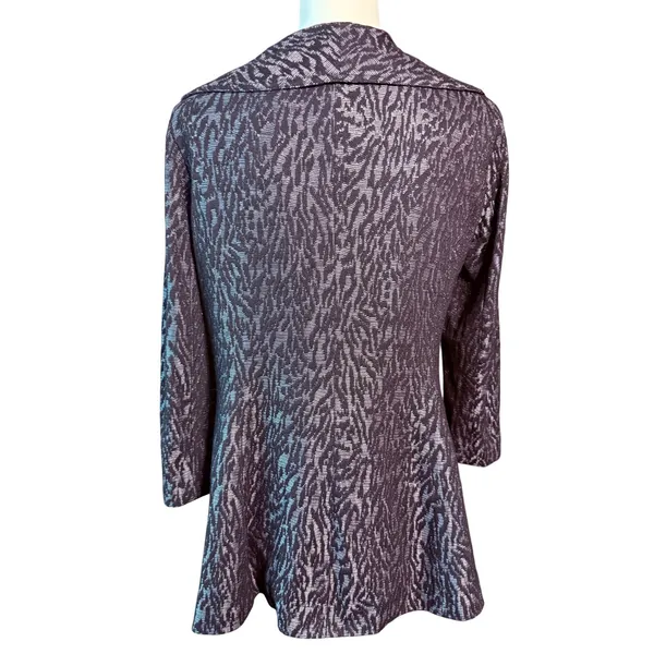 Kasper Womens Metallic Silver Black Zebra Print Ruffle Open Front Jacket Size 6 - Image 3
