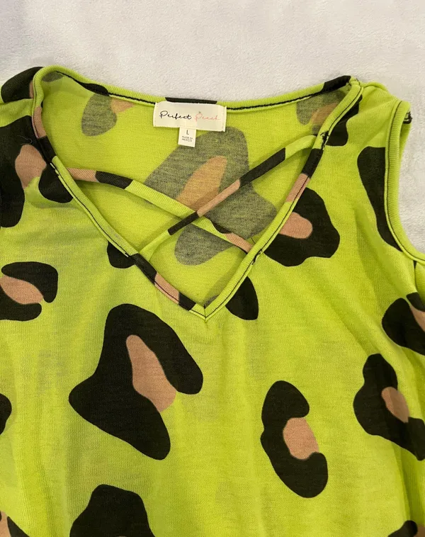 Trendy Green Leopard Print Dress Multiple Size L - Image 3