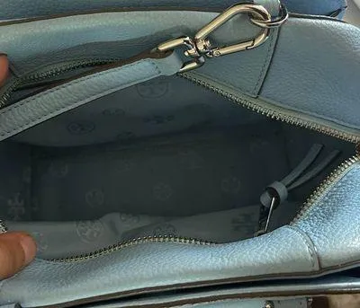 Tory Burch Pebbled Leather Shoulder Bag Rivera Blue - Image 6