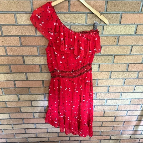 Joie Hafsa Silk Dress Size Matador Red Womens One Shoulder Asymmetrical Size XS - Image 4