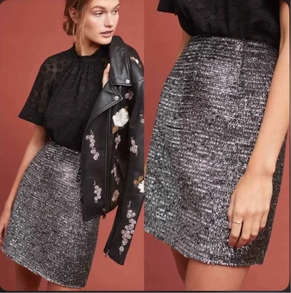 Hutch Tinsel Anthropologie Skirt Black Silver - Image 2