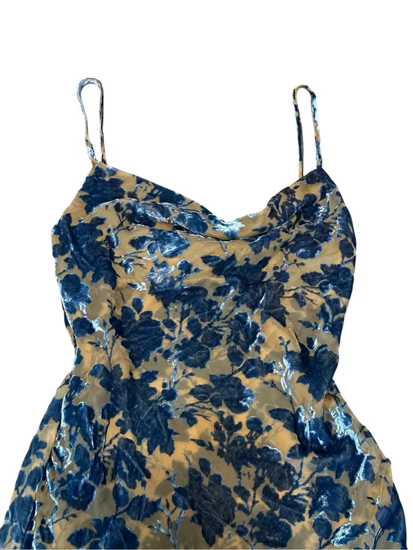 Womens Velvet Burnout Floral Slip Mini Dress Cowl Neck Party Cocktail Going Out - Image 2