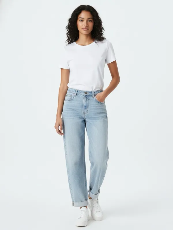 American Eagle Highest Rise Baggy Straight Strigid Jeans Light Denim Wash - Image 2