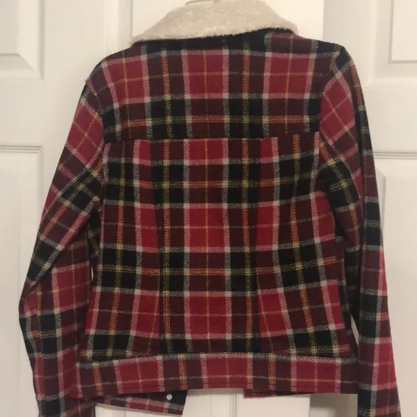 Plaid Wool Coat with Sherpa Collar - Image 5