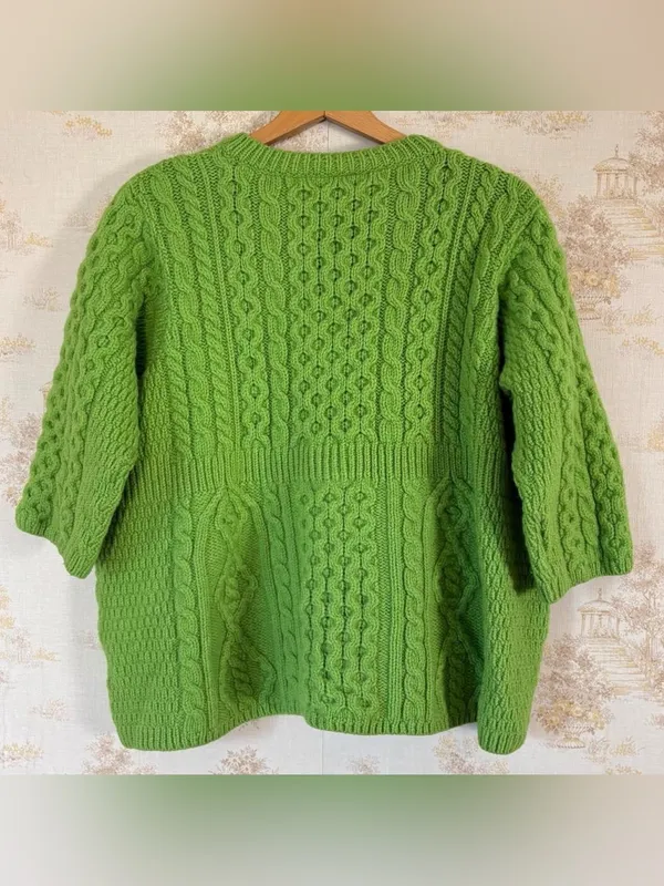 Vintage Kilronan Knitwear Green Irish Merino Wool Cable Knit Cardigan Sweater - Image 3
