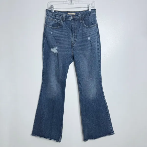 Levi's Premium 70s High Rise Flare‎ Medium Blue Wash Size 30 Minimalist Casual - Image 3