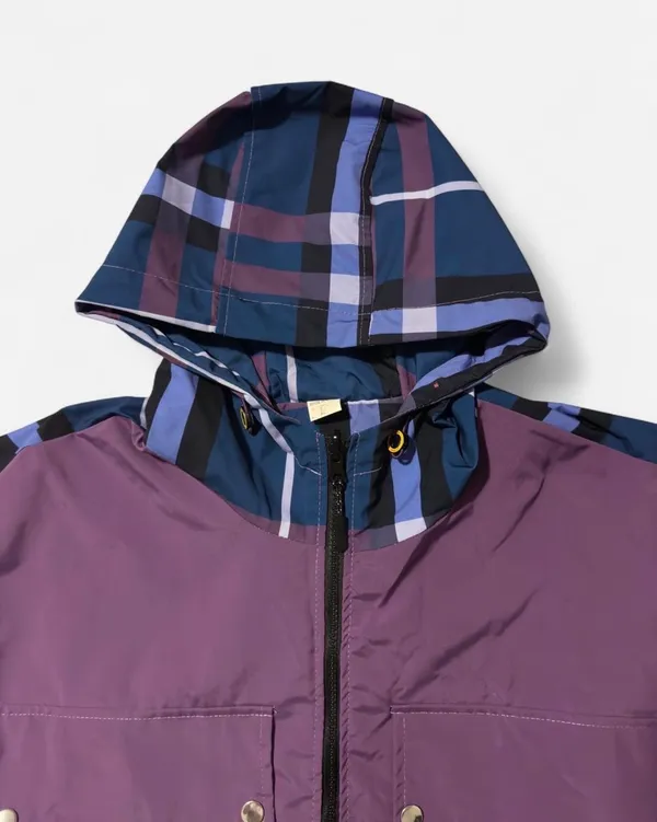 10.Deep x Pokémon Pikachu hooded windbreaker jacket purple plaid size L - Image 2