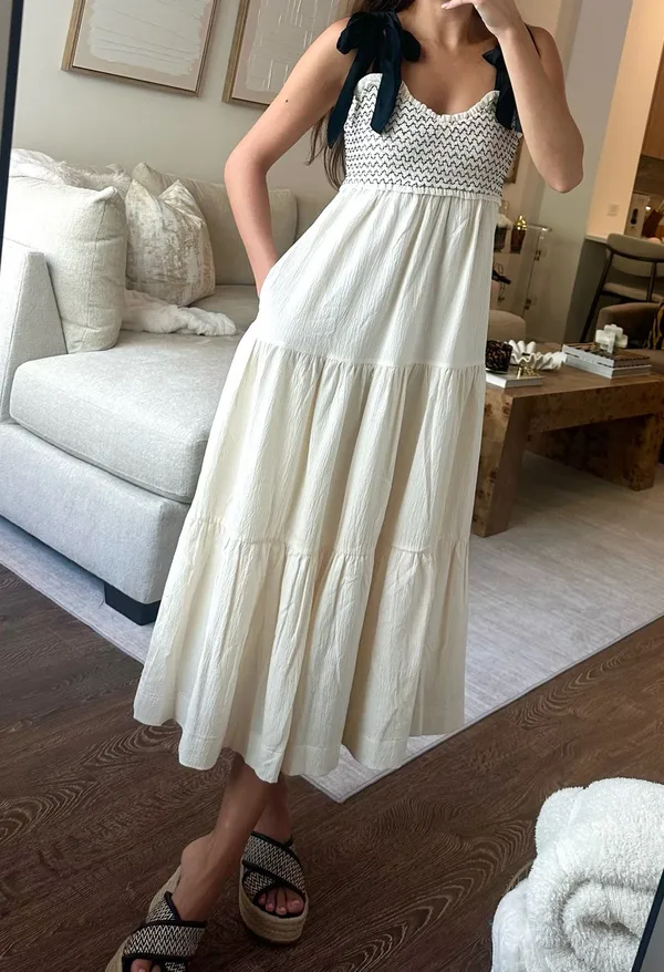 Adelyn Rae Cream and Black Midi Dress - Image 4