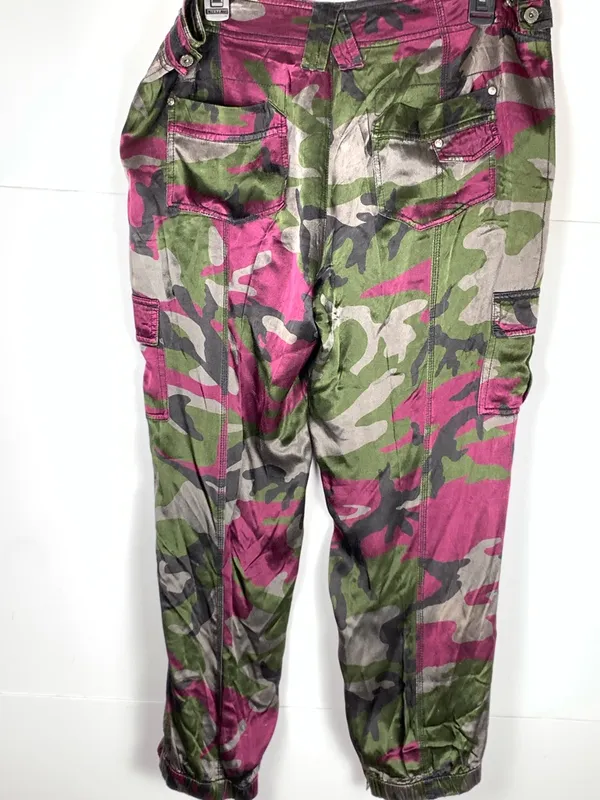 Marrakech Silky Cargo Pants 31 Pink Green Camo Utility Autumn Boho - Image 14