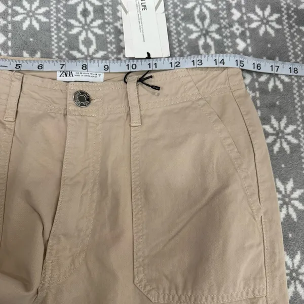 NWT Zara Straight Leg Cargo Pants Cream Neutral Size 6 Minimalist Casual 90s‎ - Image 9