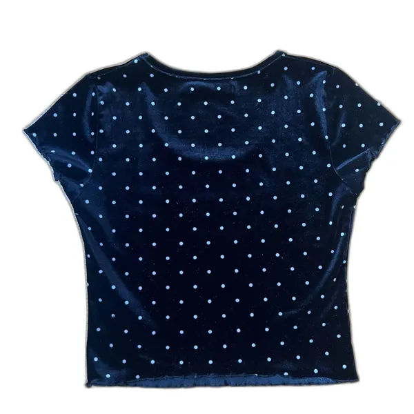 Abercrombie & Fitch Velvet Black and White Polka Dot Blouse Scalloped Trim Sz XS - Image 5