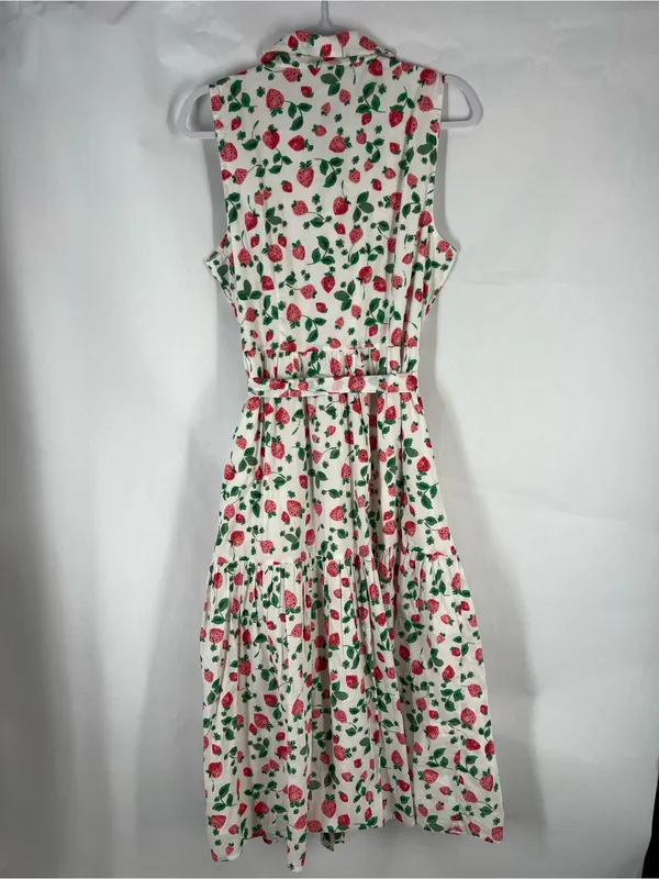 J.Crew Strawberry Print Collared Midi Dress Belted Size 10 - Image 12