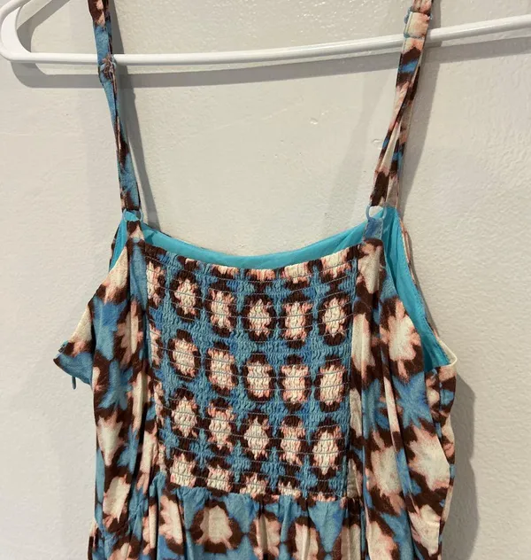 Source Unknown Blue and Brown Patterned Midi Dress Black Size M - Image 7