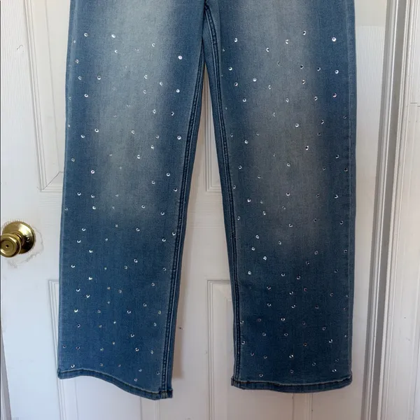 Paola Riboni High Waist Rhinestone Jeans Blue Size L - Image 3