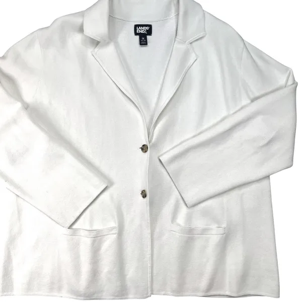 Lands End Womens 1X Cream 100%‎ Cotton Knit Blazer Cardigan Jacket 16W-18W - Image 3