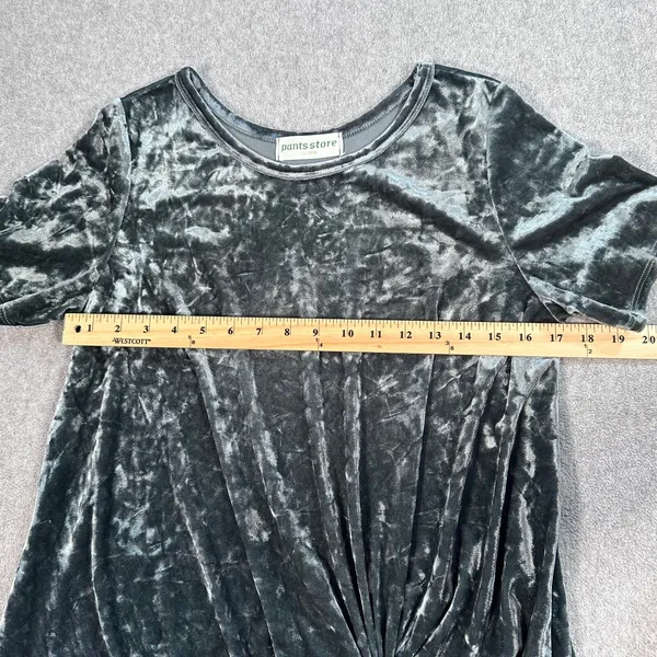 The Pants Store Crushed Velvet Tunic Women's Medium Knotted Short Sleeve Green - Image 5