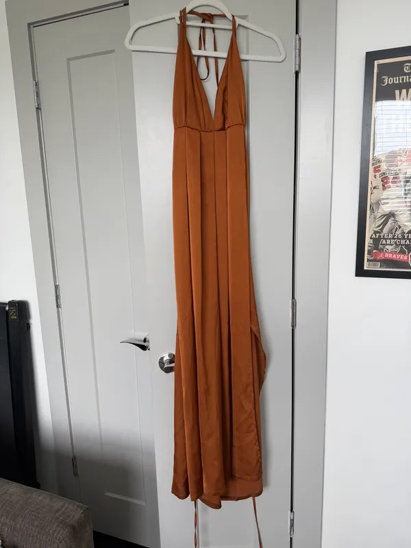 Pepper Mayo Rust/Caramel Halter Maxi Dress - Size 6 - Image 3