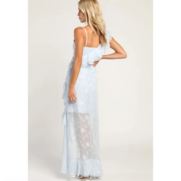 LuLu’s Forever Be Lt Blue Floral Jacquard Maxi Dress sz small NWT - Image 4