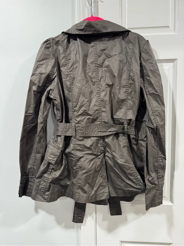 Women's Taupe Utility Belted Jacket with Gathered Shoulders - Image 5