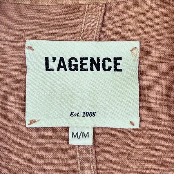L'AGENCE Womens M Linen Blazer Pink Cropped Double Breasted Gold Button Jacket - Image 8
