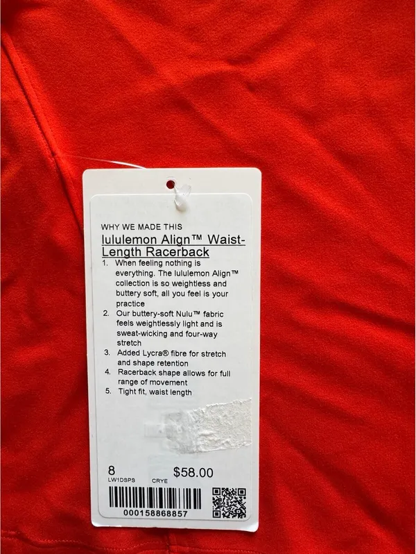 Lululemon Align Waist-Length Racerback Tank Cherry Ember Size 8 NWT - Image 5