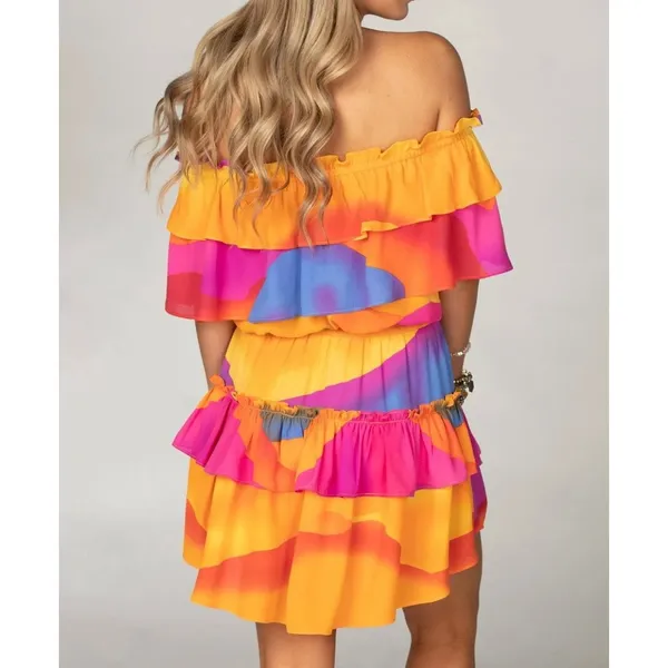 Buddylove Kiera Ruffled Off-The-Shoulder Mini Dress Small Sunset Boho Festival‎ - Image 2