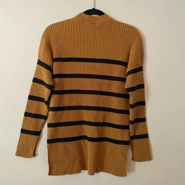 NWOT Abercrombie & Fitch Brown Blue Stripe Ribbed Crewneck Sweater Minimal XS - Image 7