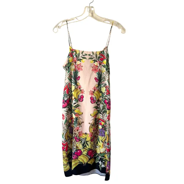 Asos Tropical Fruit Spagetti Strap Side Slit Midi Dress Pink Size 4 - Image 2