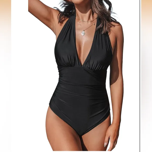 Cupshe Black Plunge Halter One-Piece Swimsuit - Image 5