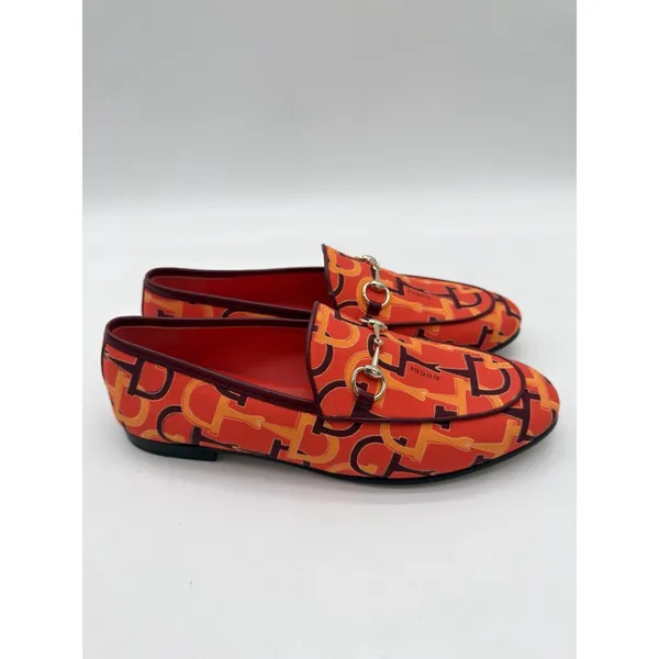 Gucci Jordaan Womens Horsebit Flat Loafer Orange Canvas LOGO EU 38.5 US 8.5 $998 - Image 2