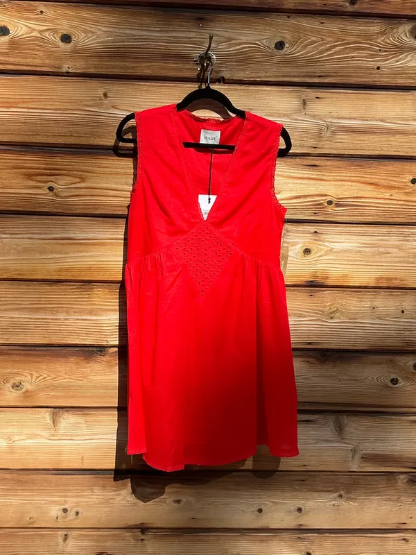Kourt Red Size S Tatiana Cotton V Neck Mini Dress Few Moda - Image 4