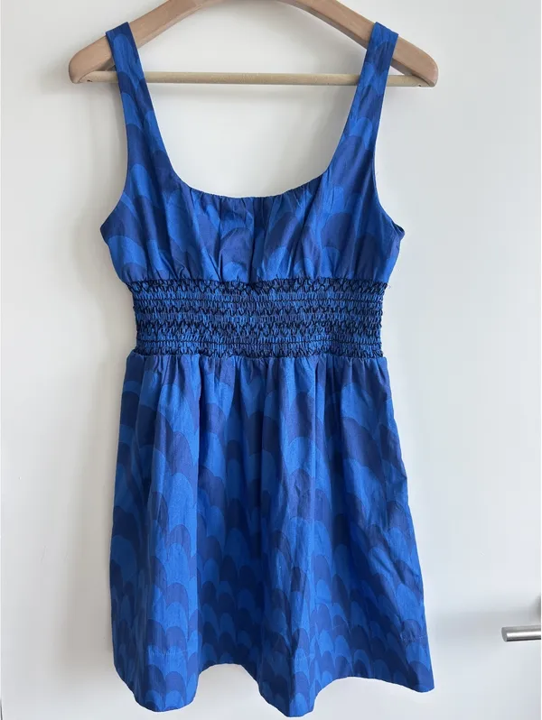 Anthropologie Maeve Blue Smocked Square Neck Mini Dress Size M - Image 4