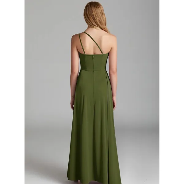 Azazie Maron Junior Olive Green Satin Maxi Dress Bridesmaid Women's Size J10 - Image 3