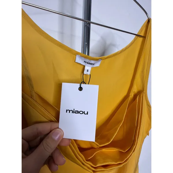 Miaou Ginger Dress Mustard Yellow Cowl Neck Satin Mini Dress Sleeveless - Image 3