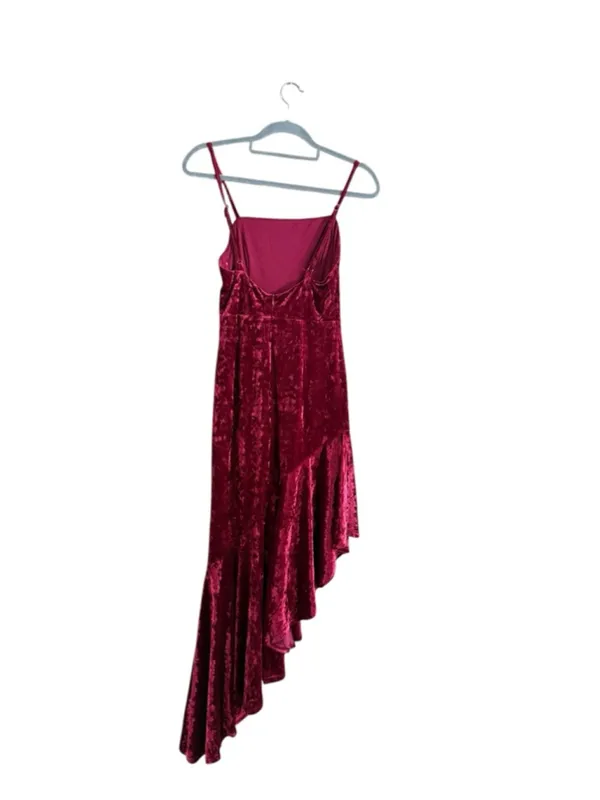 Women's Lulus Red Velvet Asymmetrical Dress S - Image 3