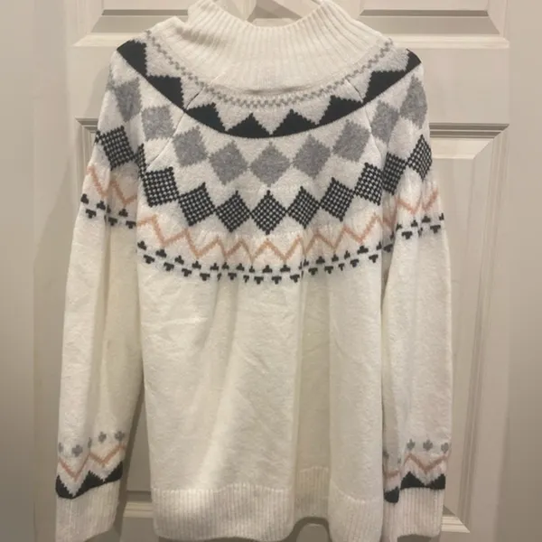 Vince Camuto Womens Medium Ivory Fair Isle‎ Mock Neck Pullover Sweater Knit - Image 4